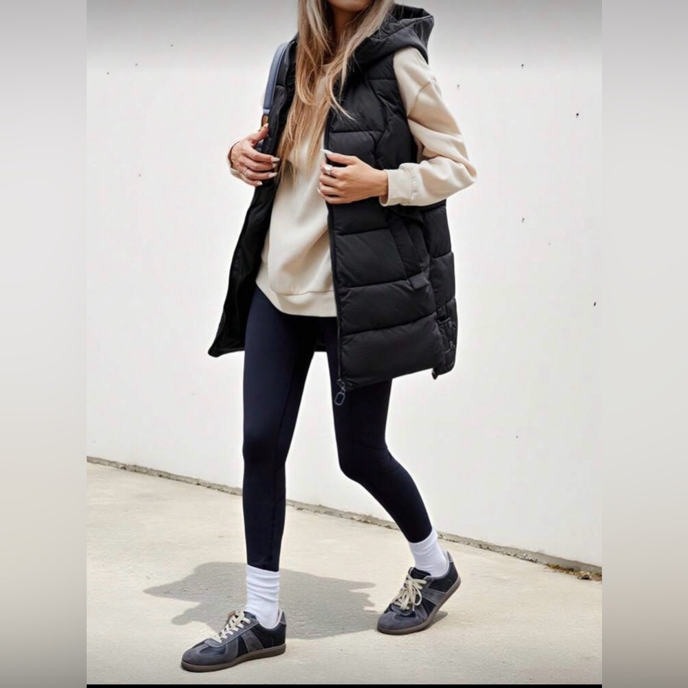 Black Quilted Hooded Vest